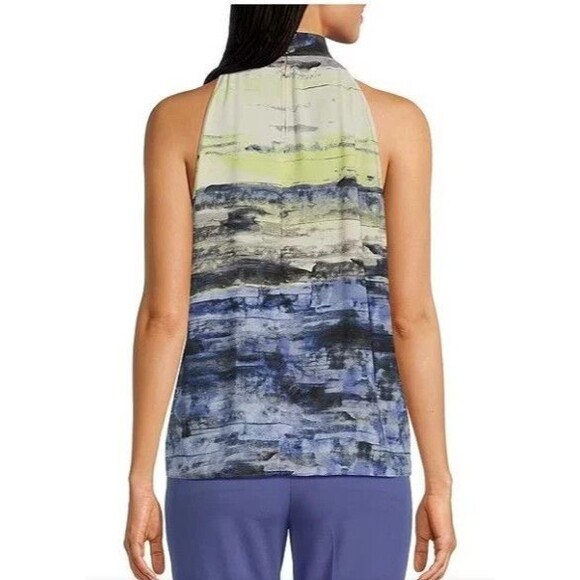 Calvin Klein Women's Printed Halter Neck Top Blouse Casual Formal Blue Multi XS - Picture 2 of 9